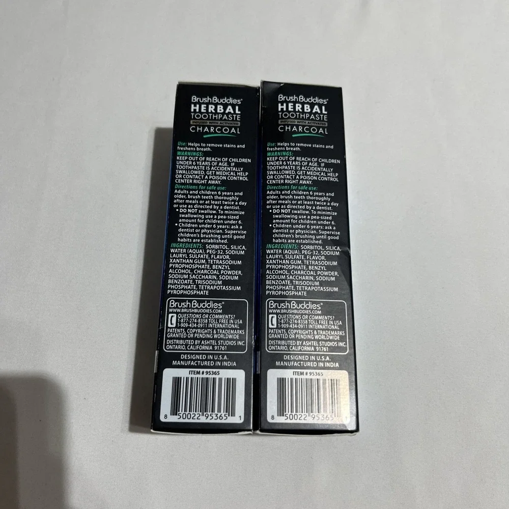Brush Buddies Herbal Toothpaste 3.5oz‎ Activated Charcoal Cool Mint 2 Pack NEW